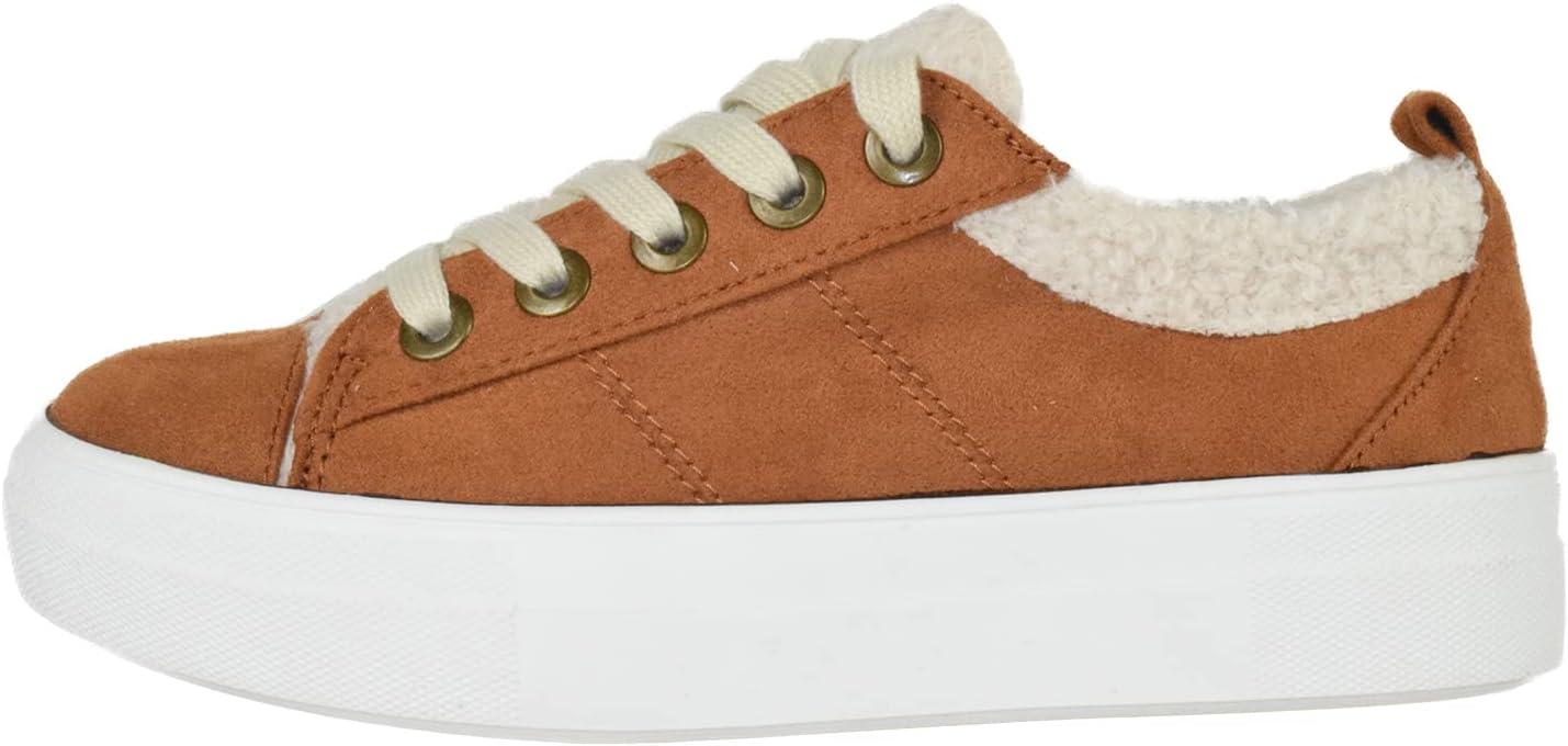 image:imageSoda Flat Womens Shoes Lace Up Loafers Casual Sneakers Synthetic Fur Hidden Flatform EndearGTan