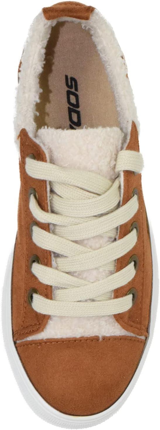 image:imageSoda Flat Womens Shoes Lace Up Loafers Casual Sneakers Synthetic Fur Hidden Flatform EndearGTan