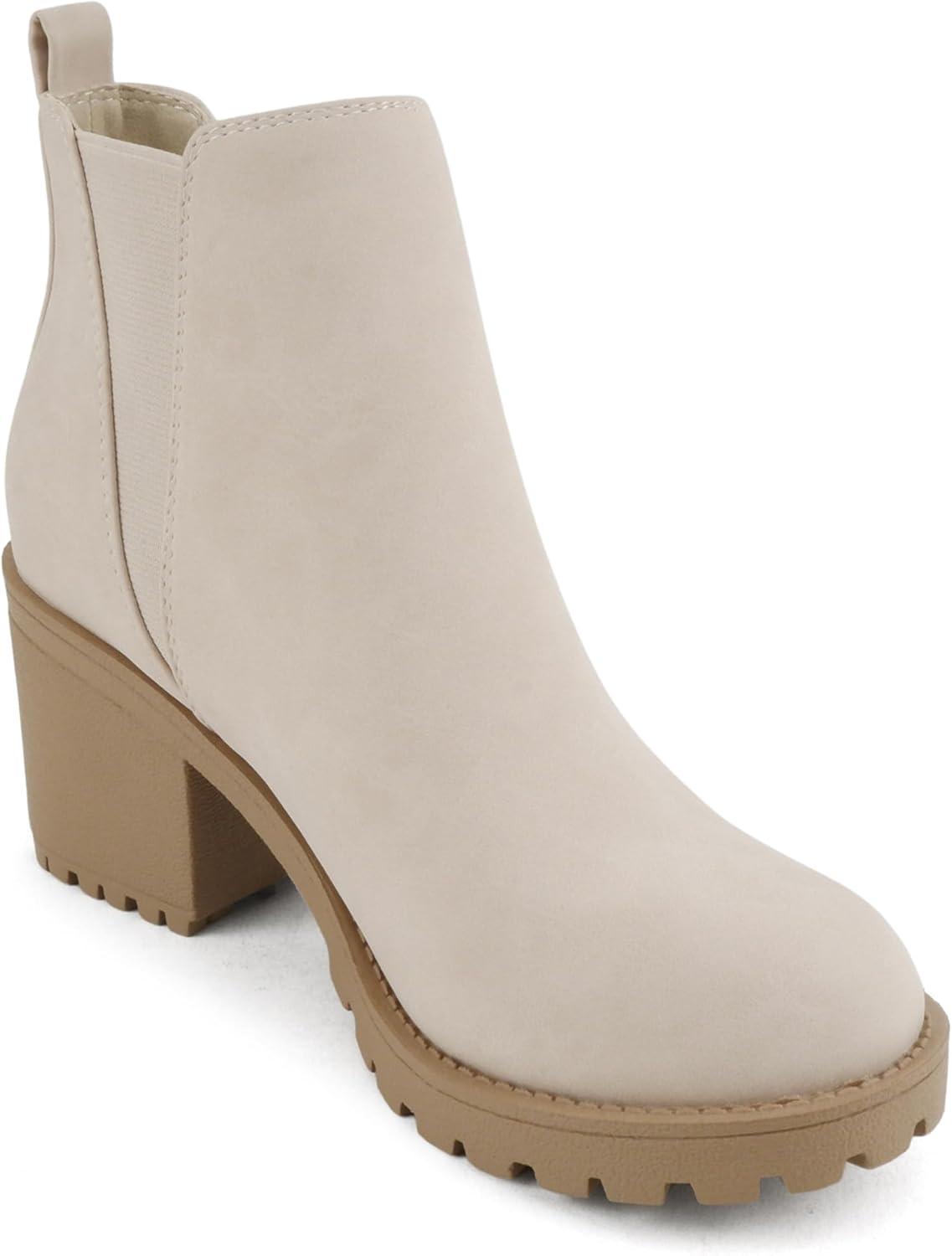 image:imageSoda ORIGAMI WOMEN LUG SOLE MID HEEL FASHION ANKLE BOOTIE WDOUBLE ELASTIC GORENude Nubuck