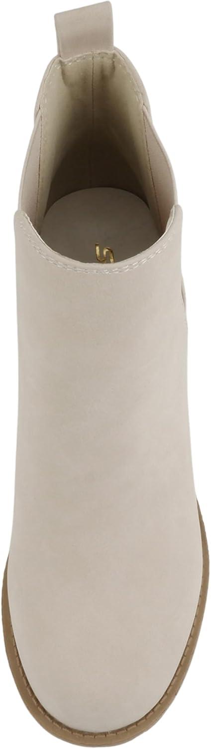 image:imageSoda ORIGAMI WOMEN LUG SOLE MID HEEL FASHION ANKLE BOOTIE WDOUBLE ELASTIC GORENude Nubuck