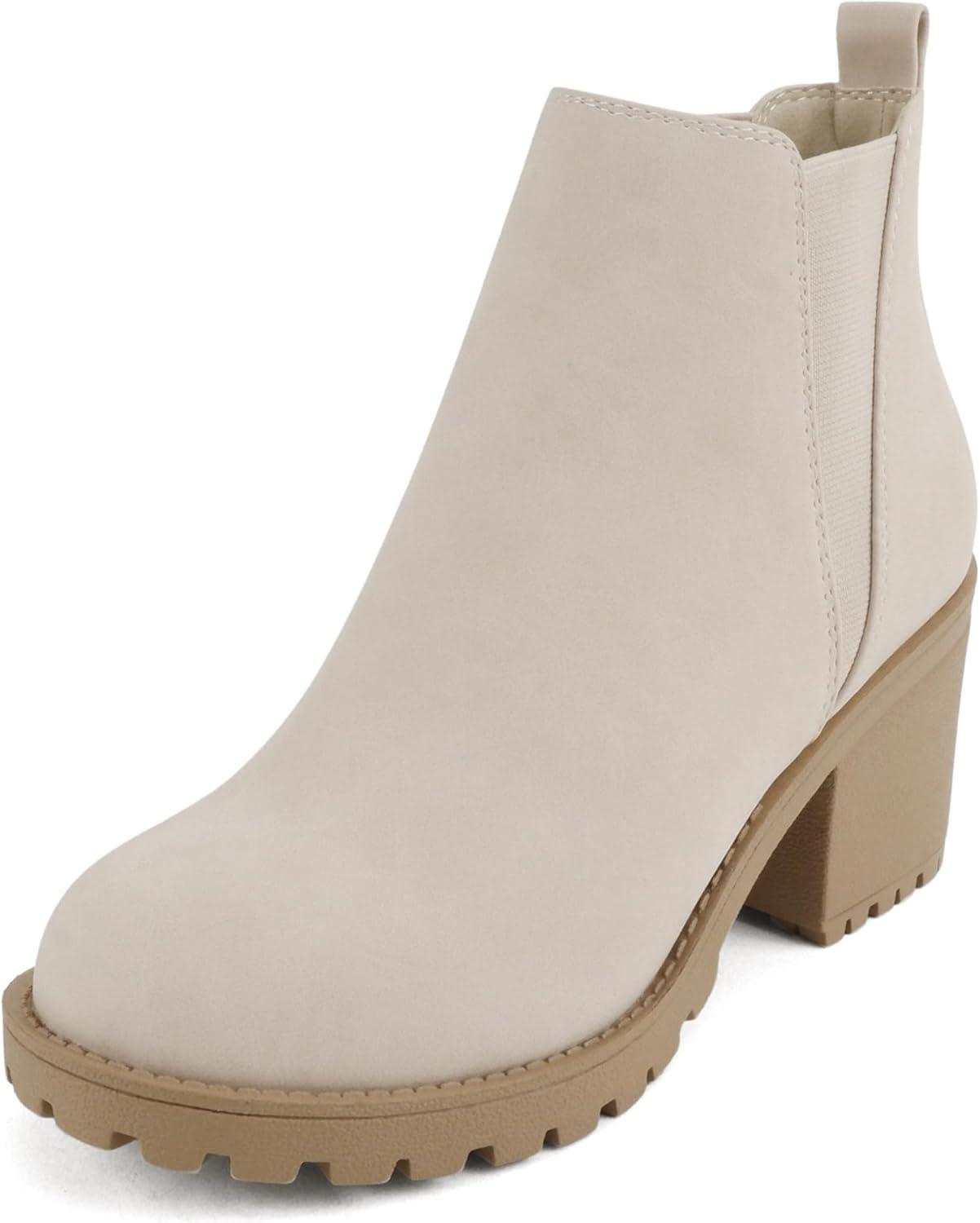 image:imageSoda ORIGAMI WOMEN LUG SOLE MID HEEL FASHION ANKLE BOOTIE WDOUBLE ELASTIC GORENude Nubuck