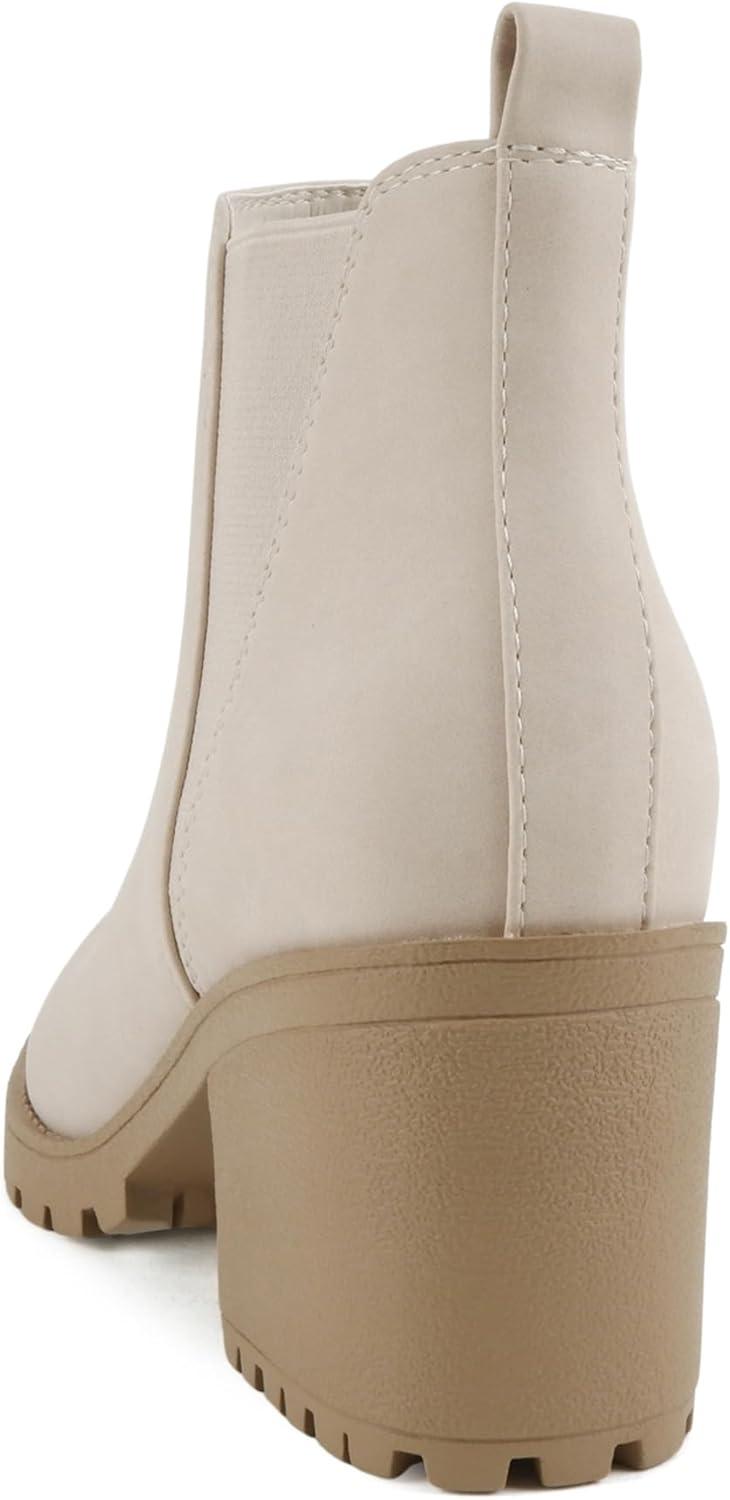 image:imageSoda ORIGAMI WOMEN LUG SOLE MID HEEL FASHION ANKLE BOOTIE WDOUBLE ELASTIC GORENude Nubuck