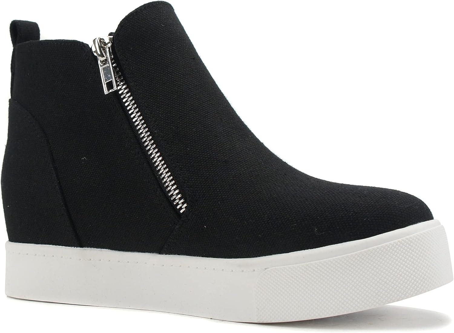 image:imageSoda Taylor Black Hidden Fashion Wedge Sneaker Shoes Side ZipperBlack Canvas