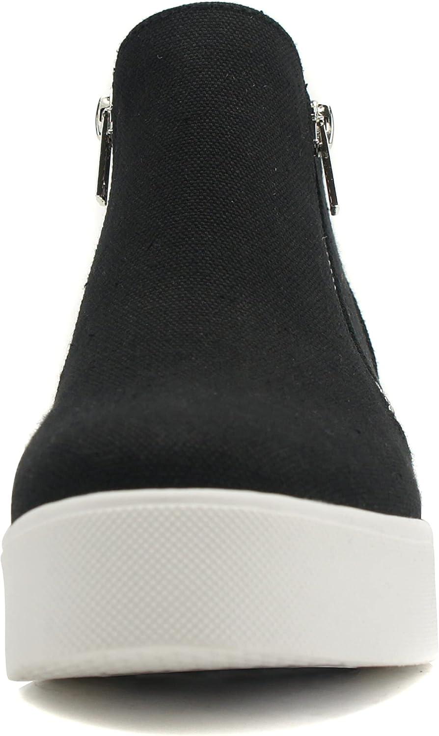 image:imageSoda Taylor Black Hidden Fashion Wedge Sneaker Shoes Side ZipperBlack Canvas