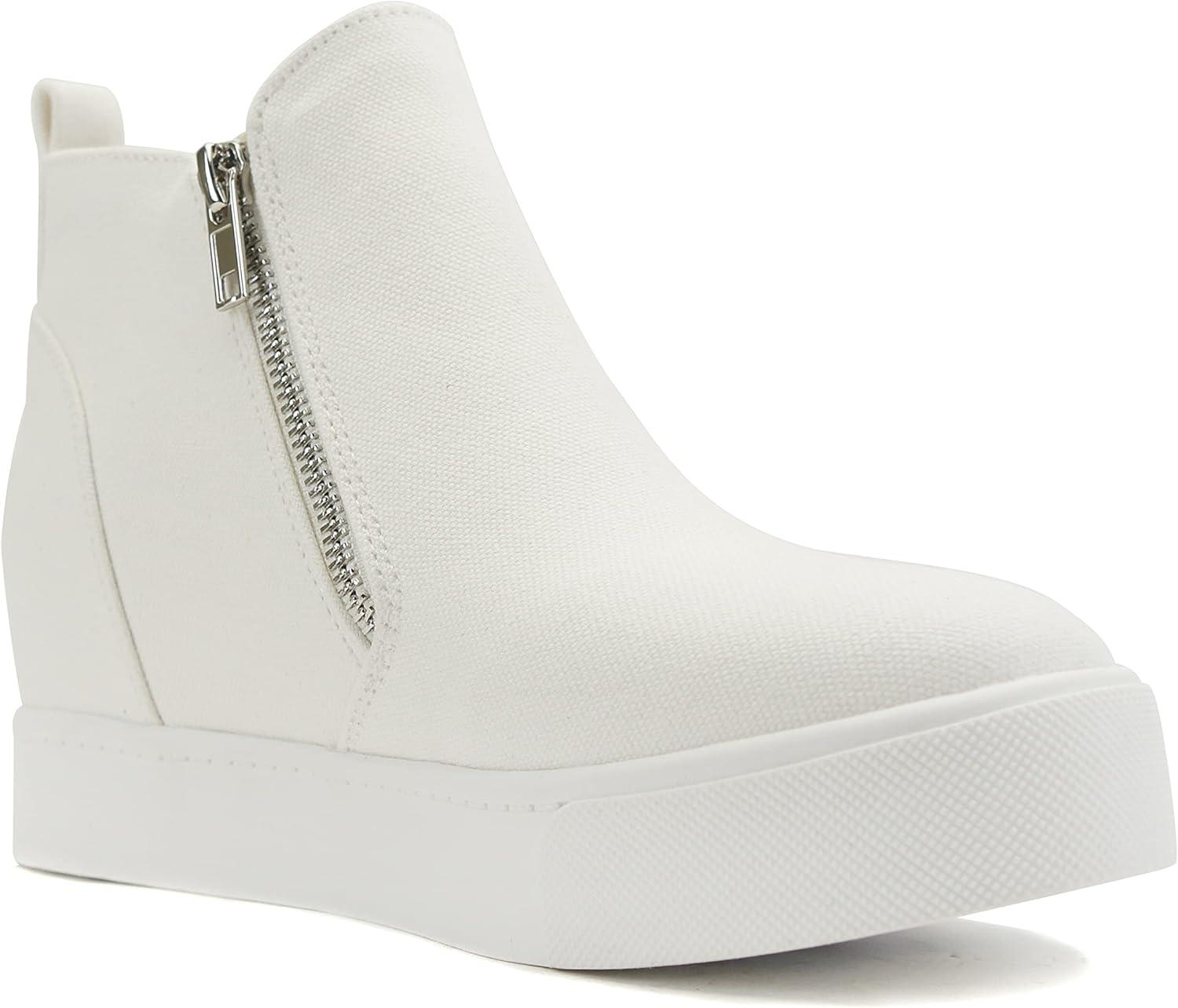 image:imageSoda Taylor Black Hidden Fashion Wedge Sneaker Shoes Side ZipperWhite Canvas