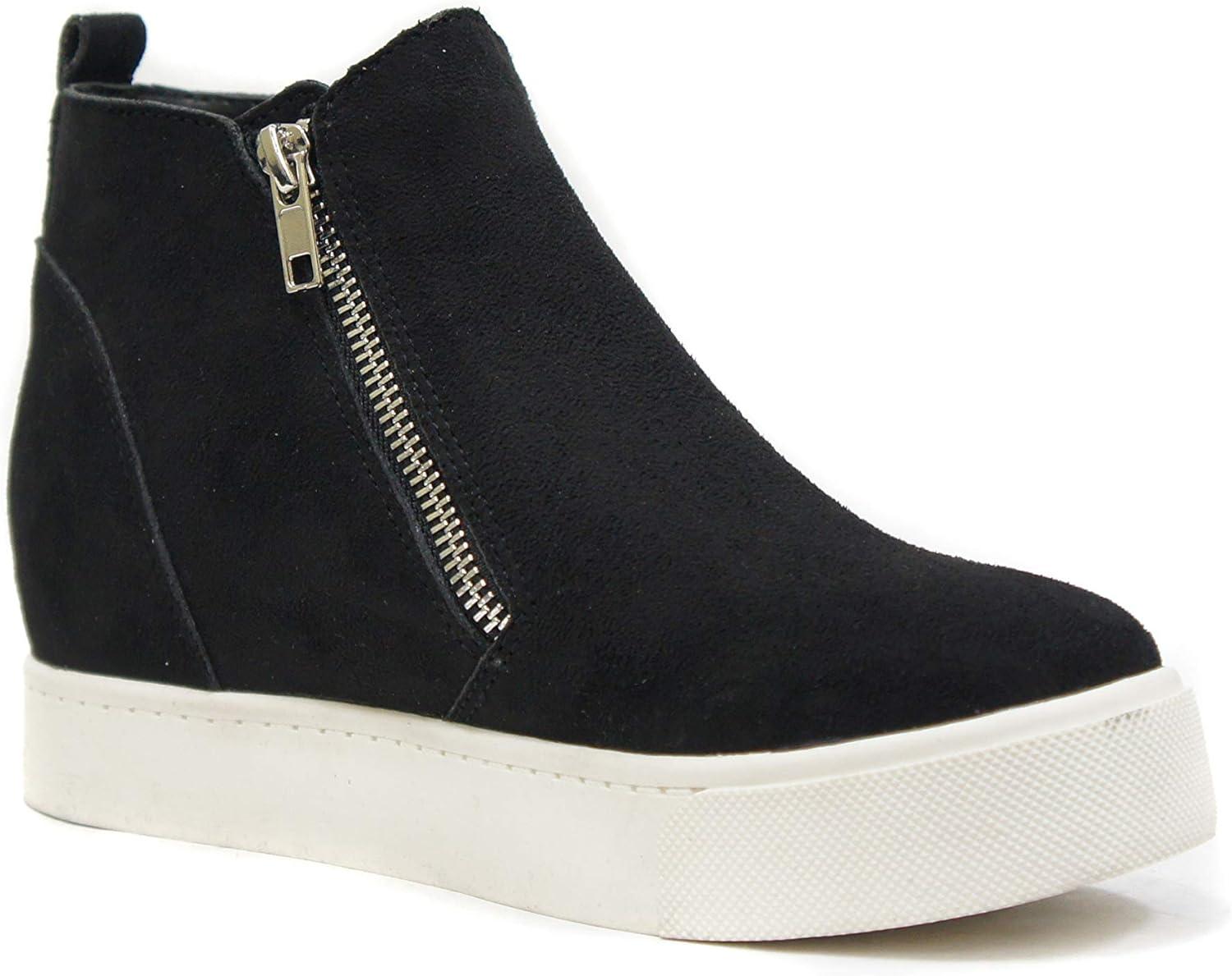 image:imageSoda Taylor Hidden Wedge Sole Booties Ankle Heels Sneaker Shoes Side ZipperBlack