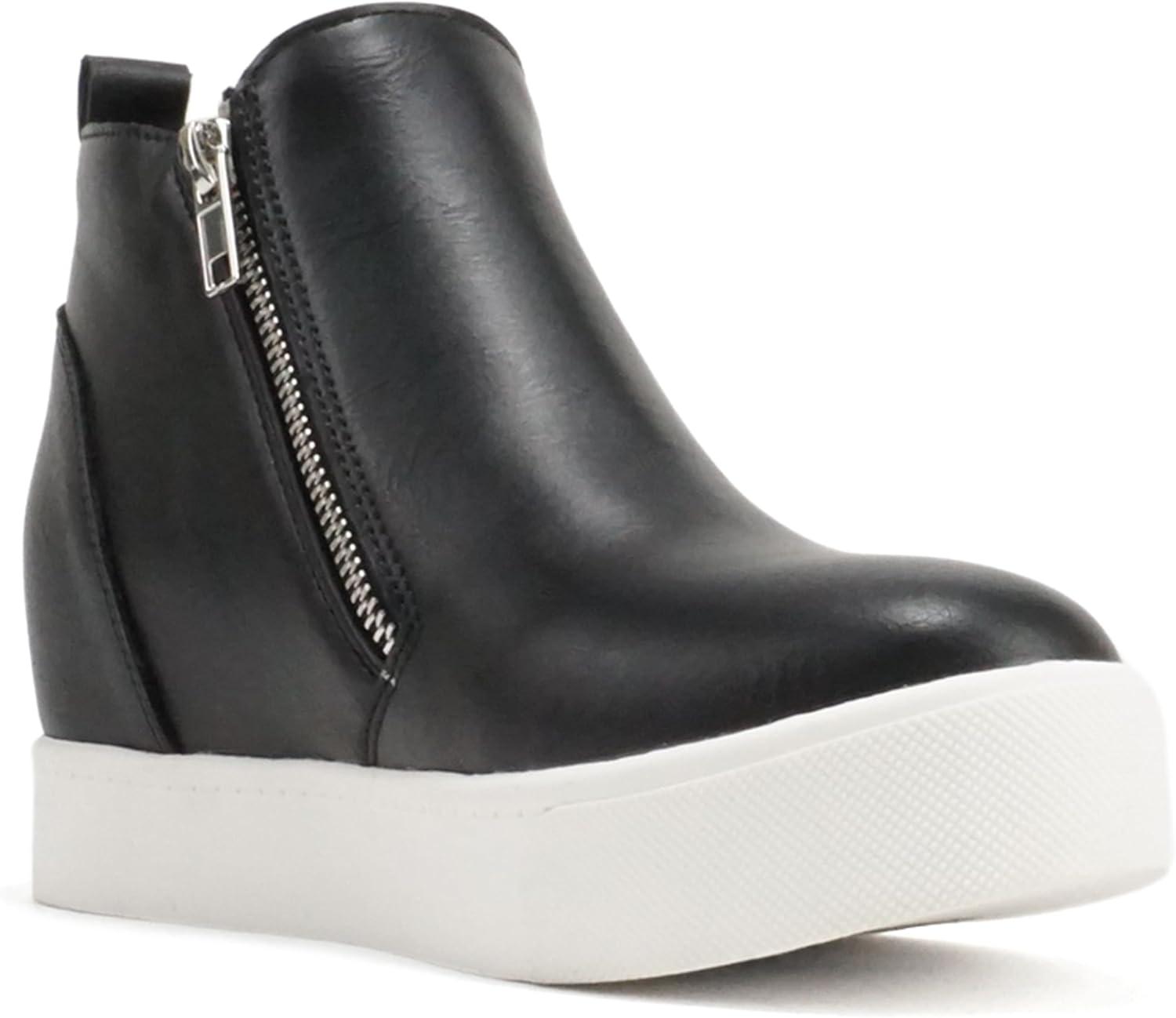 image:imageSoda Taylor Hidden Wedge Sole Booties Ankle Heels Sneaker Shoes Side ZipperBlack Pu
