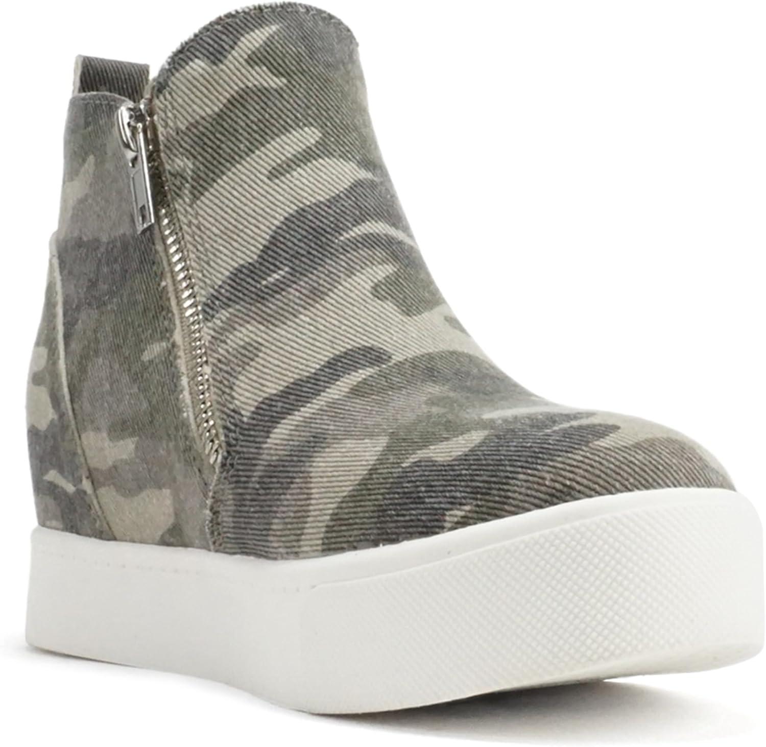 image:imageSoda Taylor Hidden Wedge Sole Booties Ankle Heels Sneaker Shoes Side ZipperCamouflage