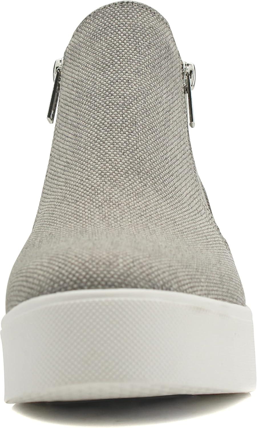 image:imageSoda Taylor Hidden Wedge Sole Booties Ankle Heels Sneaker Shoes Side ZipperGrey Canvas