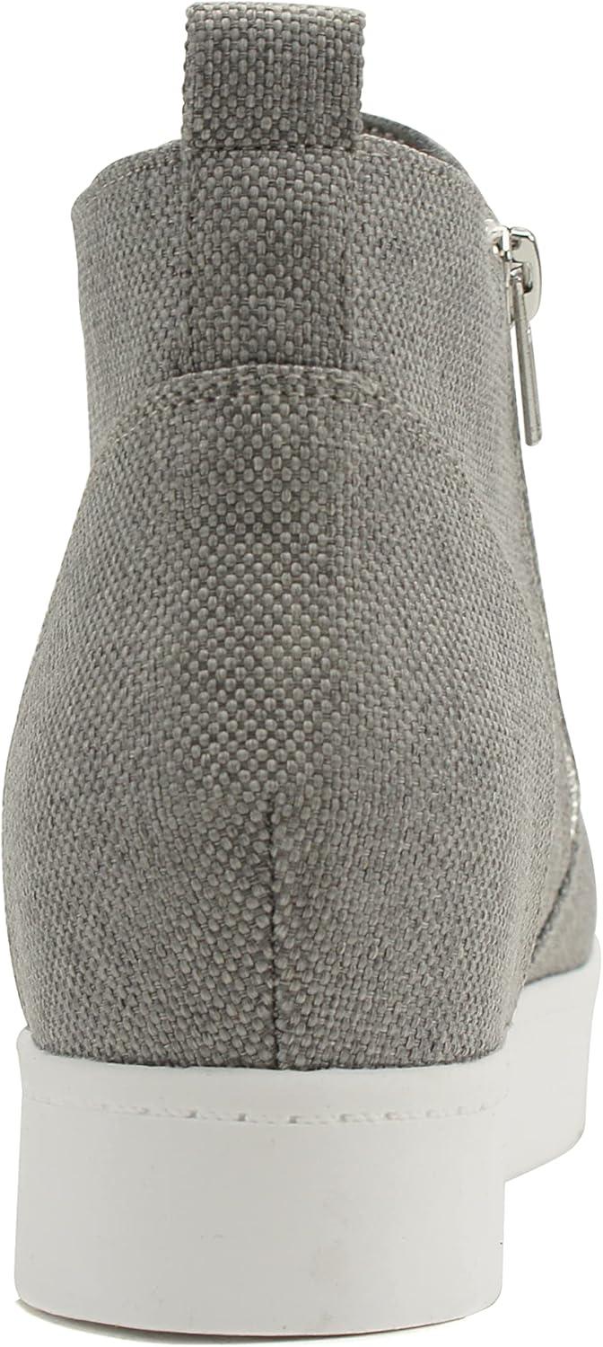 image:imageSoda Taylor Hidden Wedge Sole Booties Ankle Heels Sneaker Shoes Side ZipperGrey Canvas