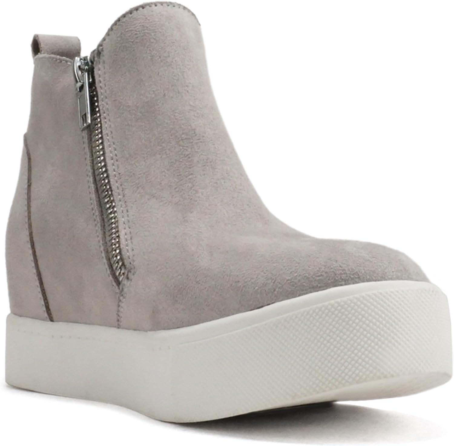image:imageSoda Taylor Hidden Wedge Sole Booties Ankle Heels Sneaker Shoes Side ZipperLight Grey