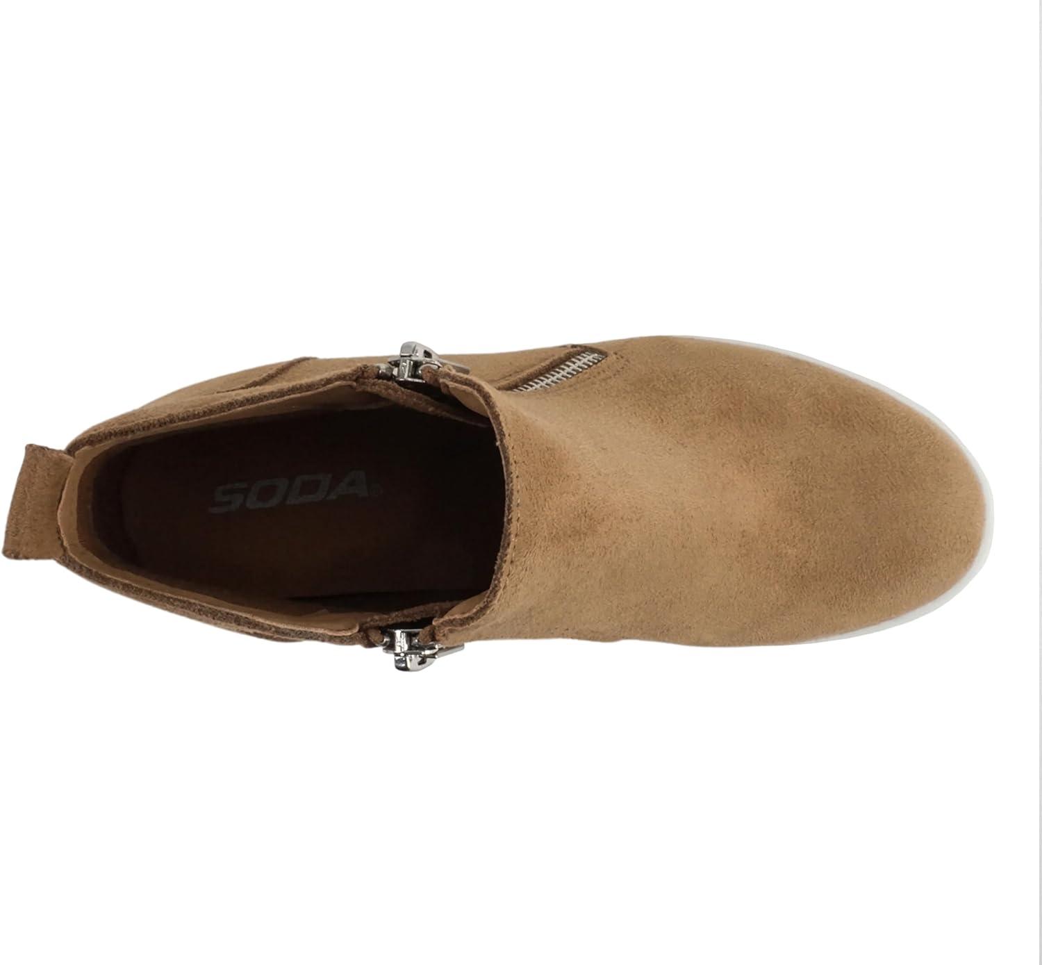 image:imageSoda Taylor Hidden Wedge Sole Booties Ankle Heels Sneaker Shoes Side ZipperMid Tan Suede