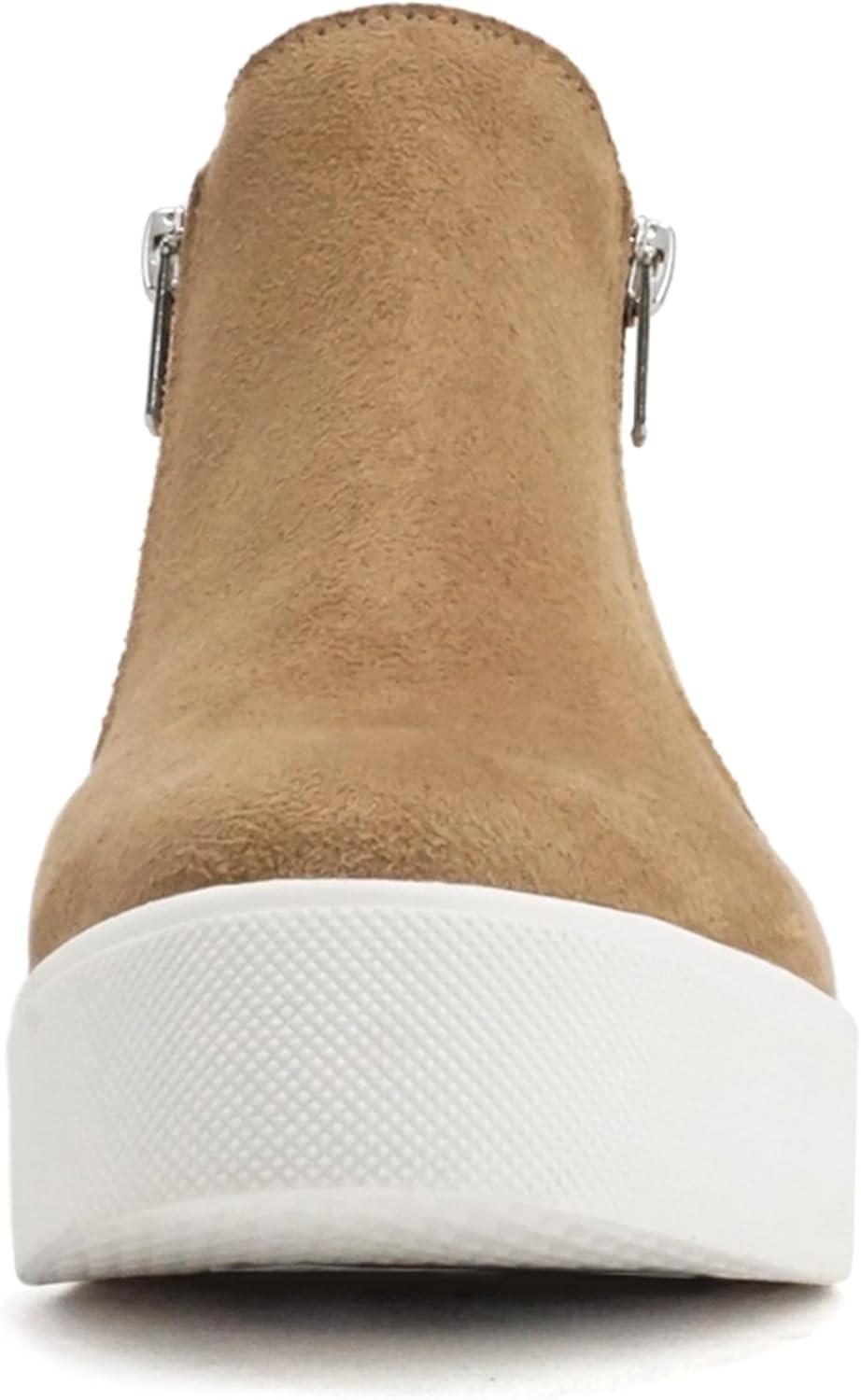 image:imageSoda Taylor Hidden Wedge Sole Booties Ankle Heels Sneaker Shoes Side ZipperMid Tan Suede