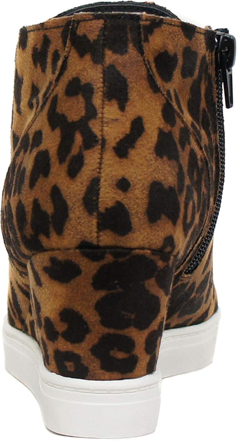 image:imageSoda Vesper Mid Ankle Platform Sneaker wHidden Wedge and Side ZipperTan Leopard