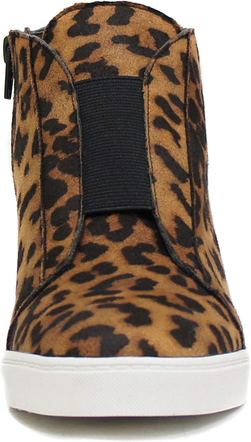 image:imageSoda Vesper Mid Ankle Platform Sneaker wHidden Wedge and Side ZipperTan Leopard