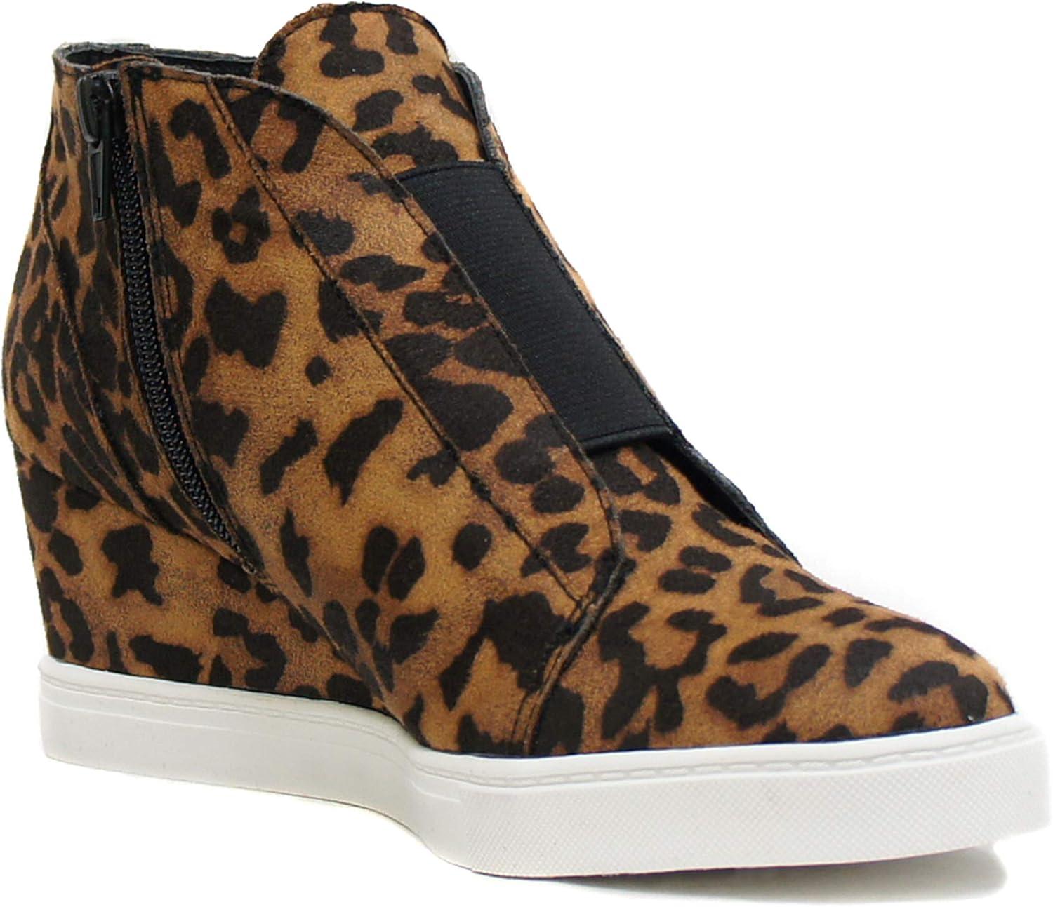 image:imageSoda Vesper Mid Ankle Platform Sneaker wHidden Wedge and Side ZipperTan Leopard