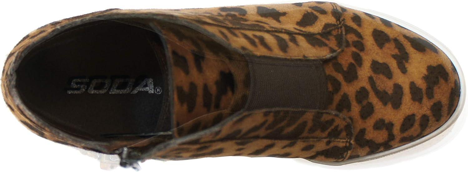 image:imageSoda Vesper Mid Ankle Platform Sneaker wHidden Wedge and Side ZipperTan Leopard