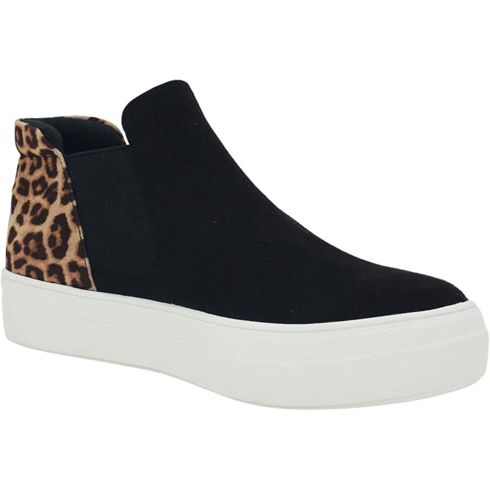 image:imageSoda Flat Women Chelsea Shoes Slip On Canvas Casual High Top Hidden Platform Sneakers White Sole Flatform Cushion Foam WoodsSCheetah Leopard Black