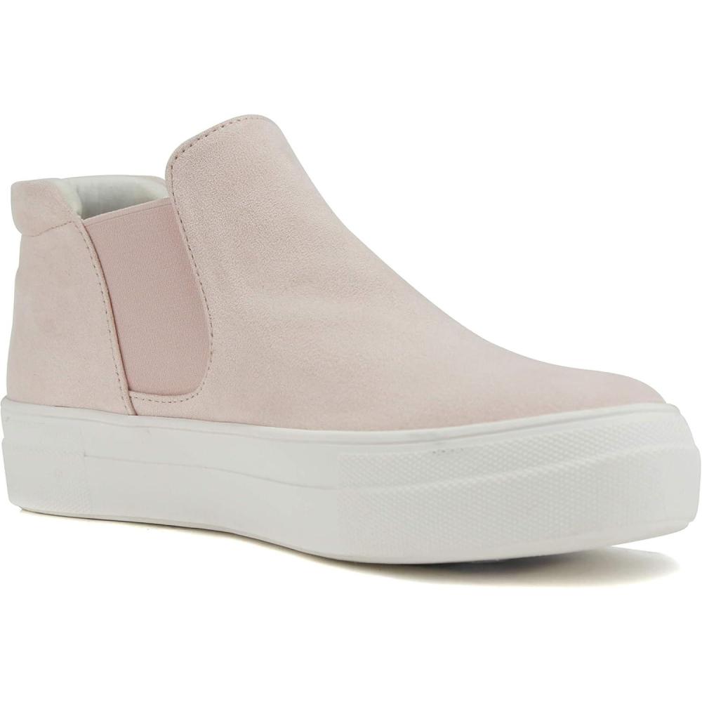 image:imageSoda Flat Women Chelsea Shoes Slip On Canvas Casual High Top Hidden Platform Sneakers White Sole Flatform Cushion Foam WoodsSPink Suede