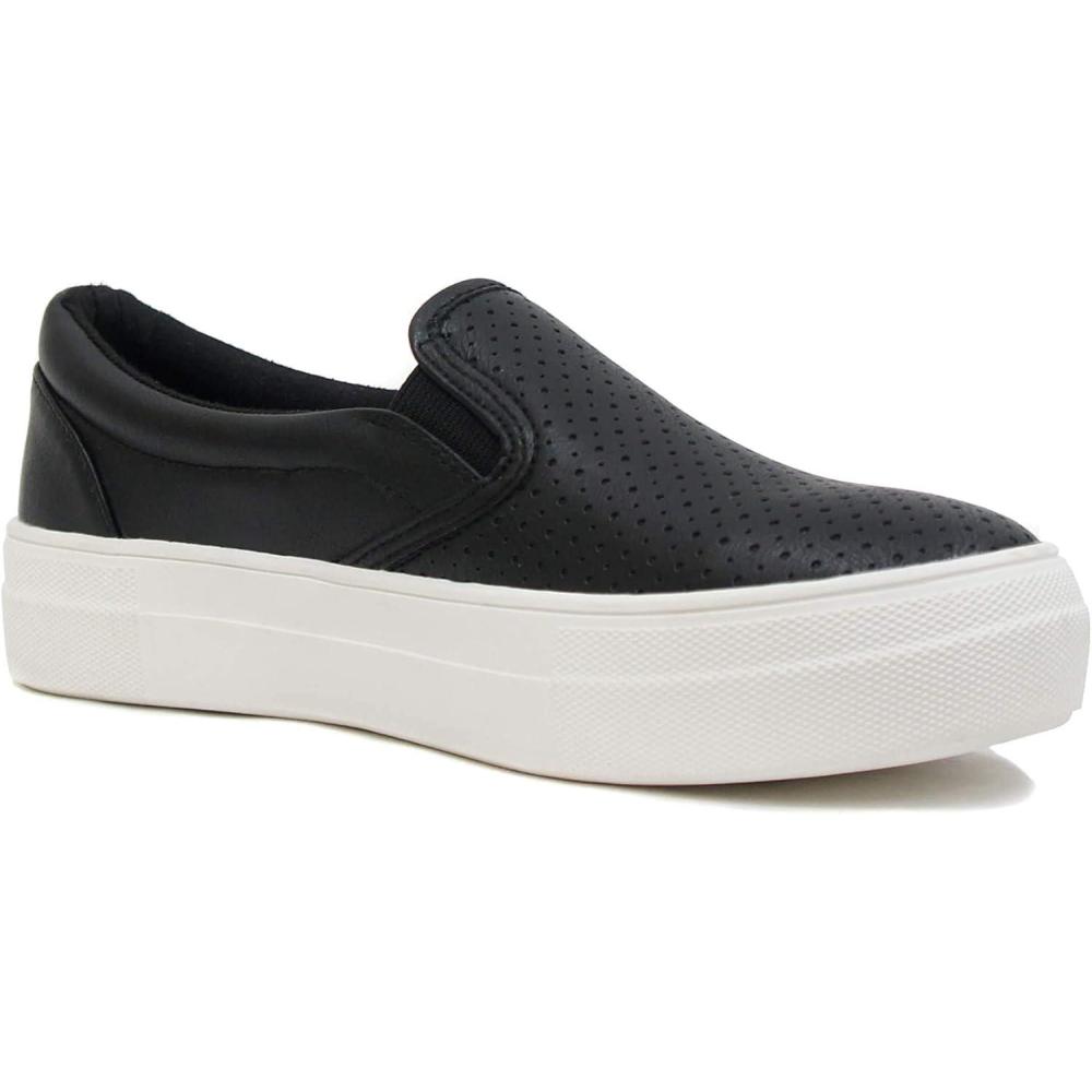 image:imageSoda Flat Women Shoes Slip On Loafers Casual Sneakers Memory Foam Insoles Hidden PlatformFlatform Round Toe CroftGBlack Pu
