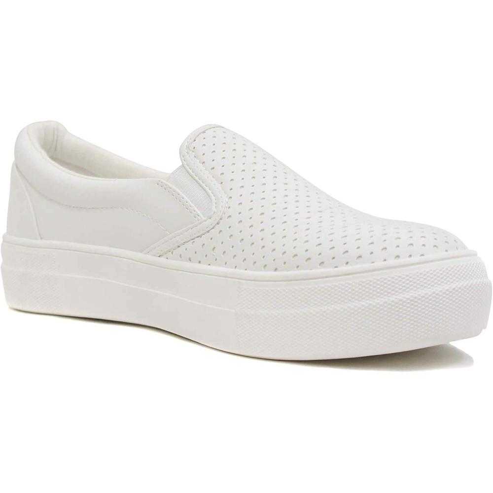 image:imageSoda Flat Women Shoes Slip On Loafers Casual Sneakers Memory Foam Insoles Hidden PlatformFlatform Round Toe CroftGWhite
