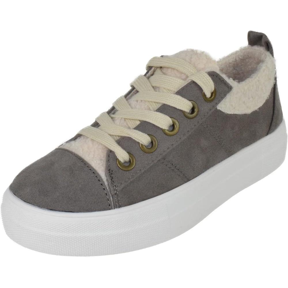 image:imageSoda Flat Womens Shoes Lace Up Loafers Casual Sneakers Synthetic Fur Hidden Flatform EndearGGrey