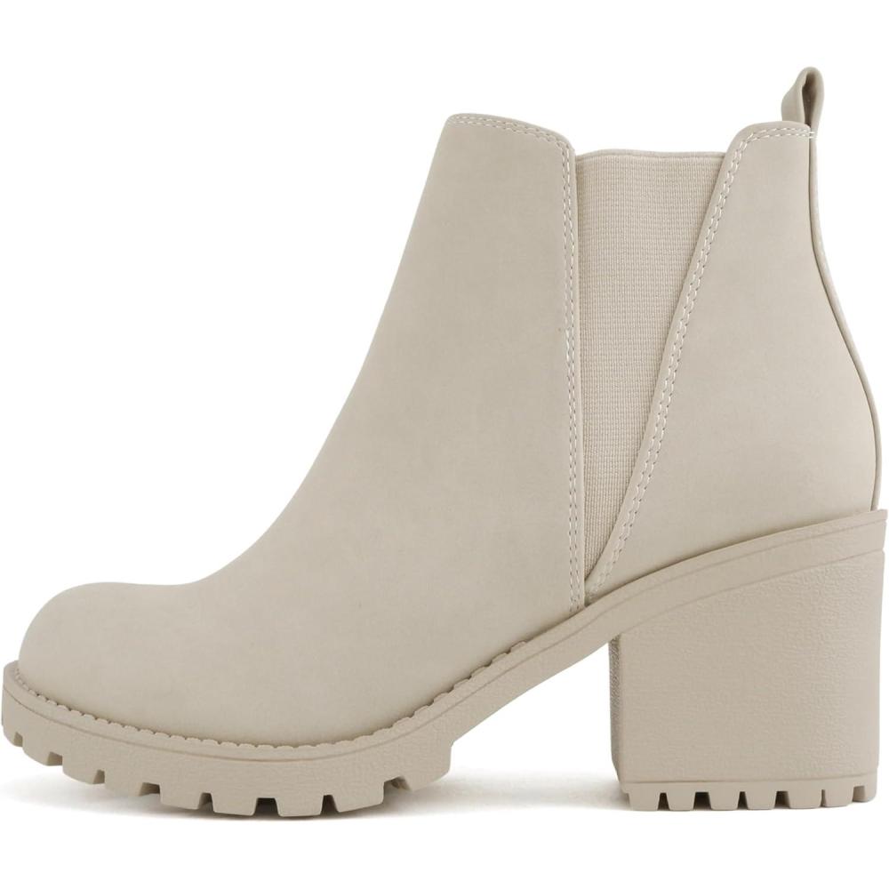 image:imageSoda ORIGAMI WOMEN LUG SOLE MID HEEL FASHION ANKLE BOOTIE WDOUBLE ELASTIC GORESand Nubuck