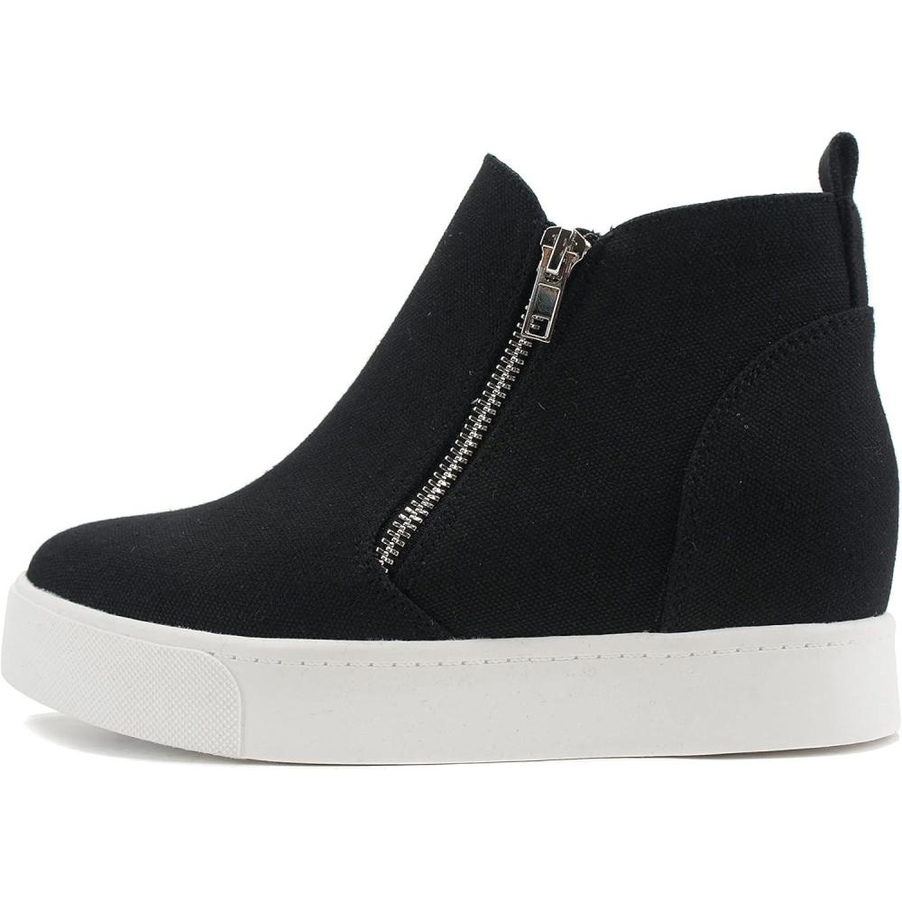 image:imageSoda Taylor Black Hidden Fashion Wedge Sneaker Shoes Side ZipperBlack Canvas