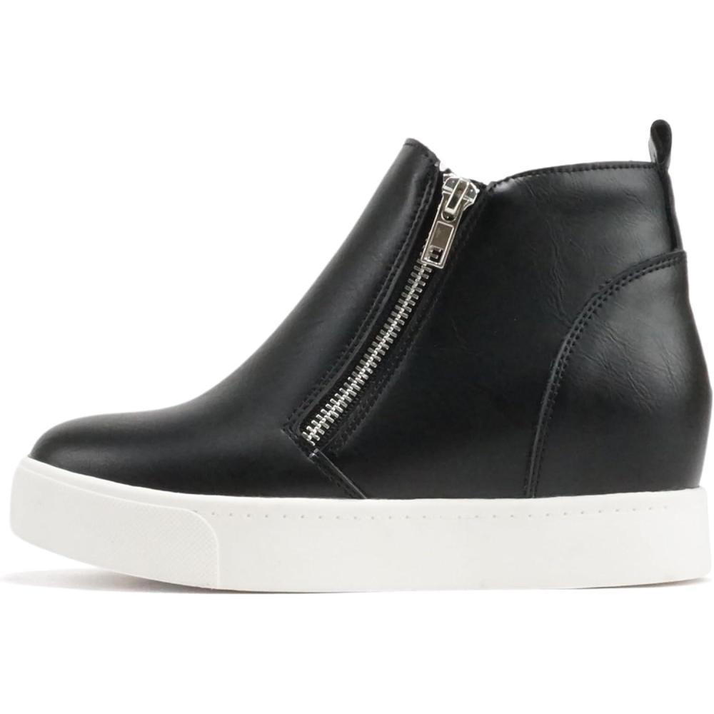 image:imageSoda Taylor Hidden Wedge Sole Booties Ankle Heels Sneaker Shoes Side ZipperBlack Pu