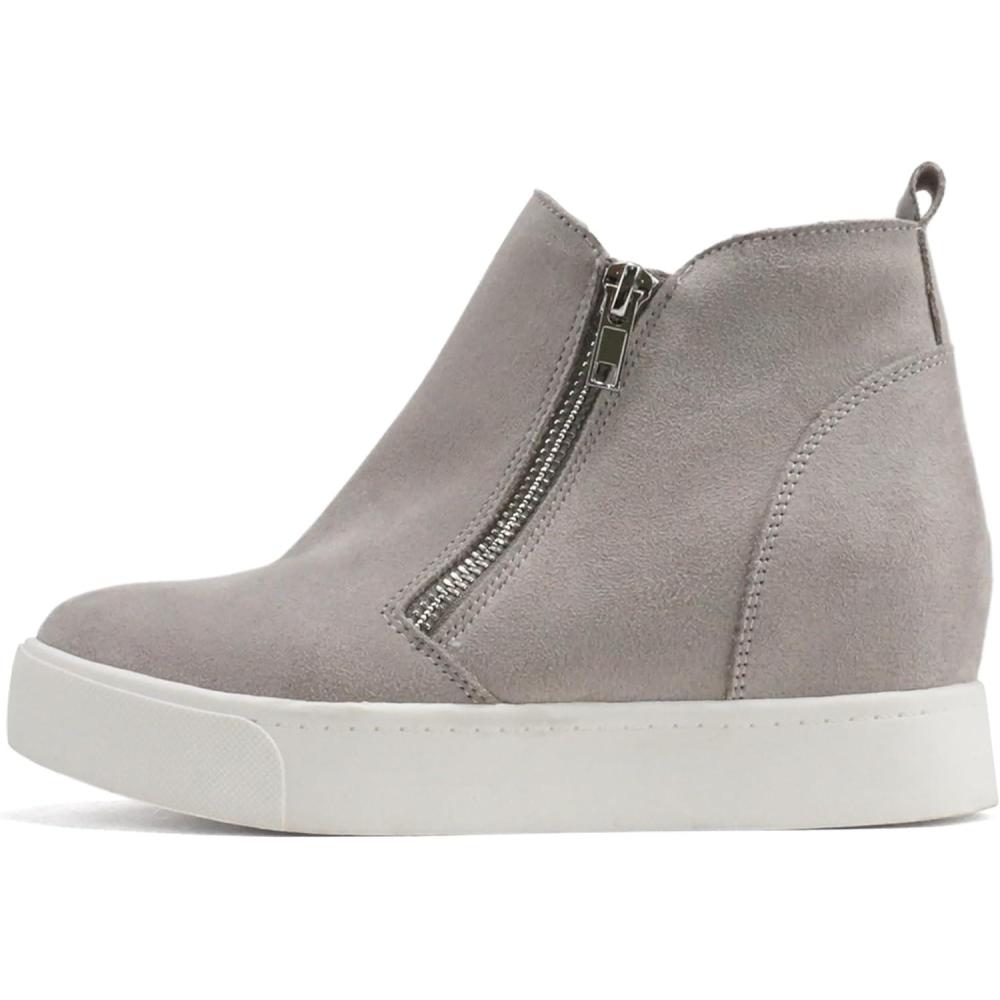 image:imageSoda Taylor Hidden Wedge Sole Booties Ankle Heels Sneaker Shoes Side ZipperGrey