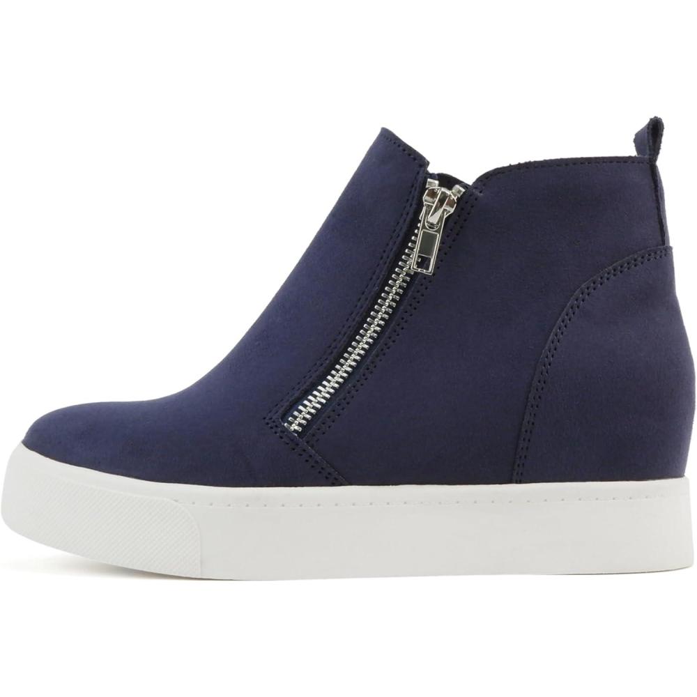 image:imageSoda Taylor Hidden Wedge Sole Booties Ankle Heels Sneaker Shoes Side ZipperNavy Suede