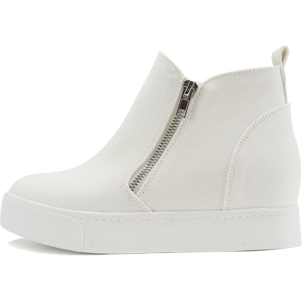 image:imageSoda Taylor Hidden Wedge Sole Booties Ankle Heels Sneaker Shoes Side ZipperWhite Canvas