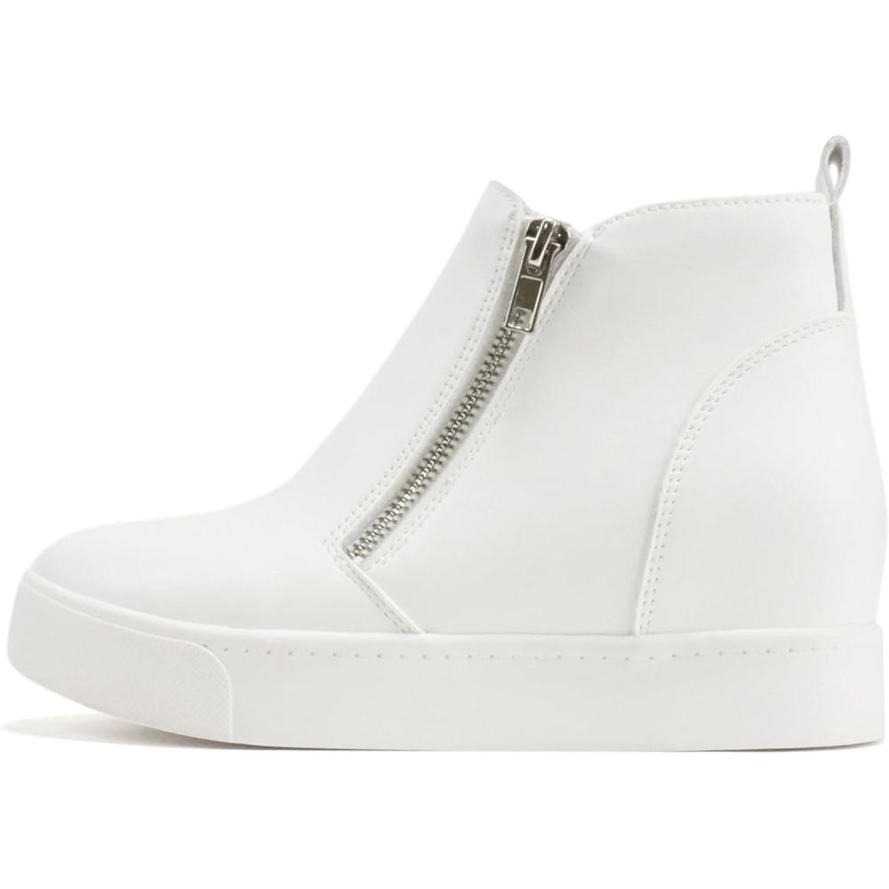 image:imageSoda Taylor Hidden Wedge Sole Booties Ankle Heels Sneaker Shoes Side ZipperWhite Pu