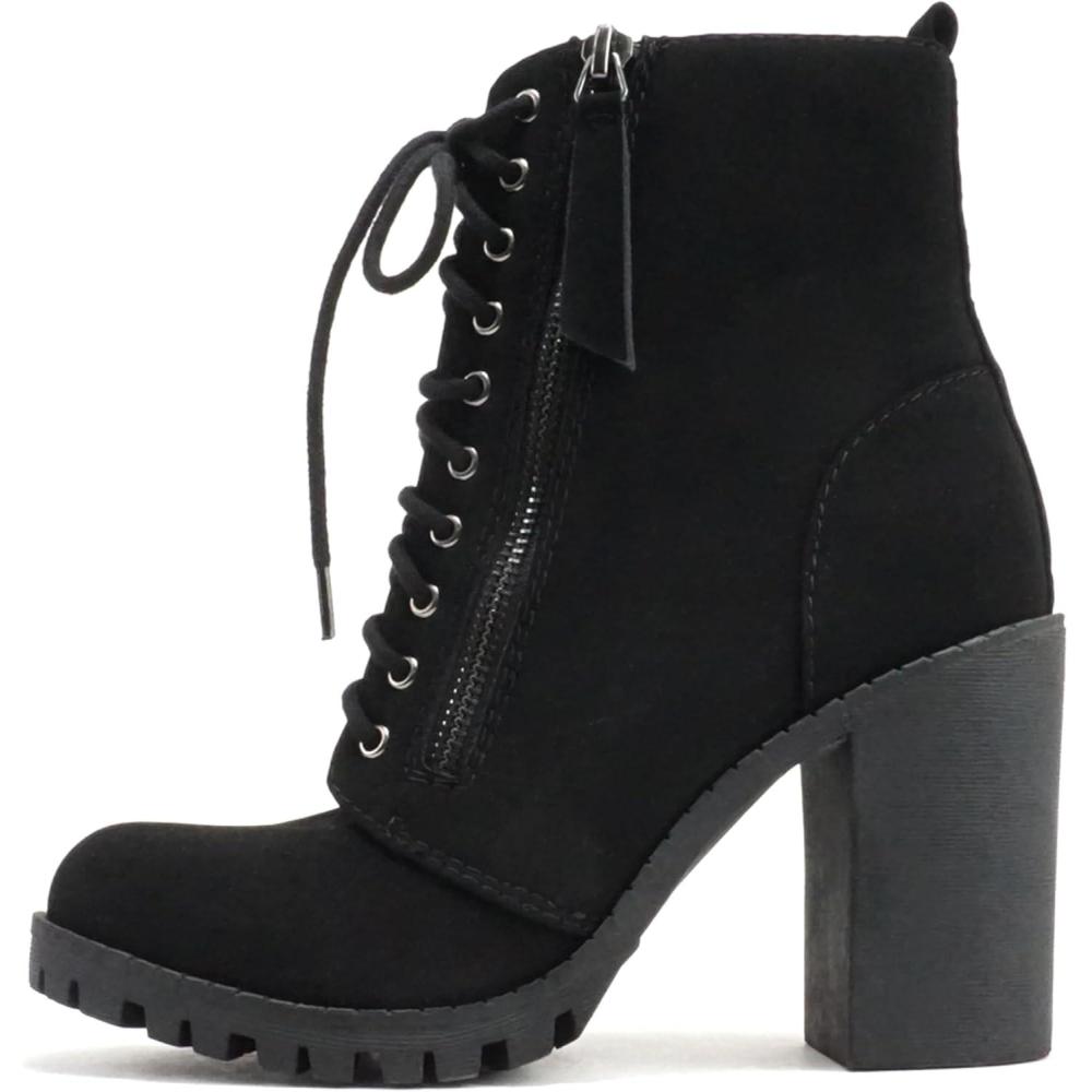 image:imageSoda Womens Malia Faux Lace Up Chunky Lug Sole Combat BootBlack Nubuck