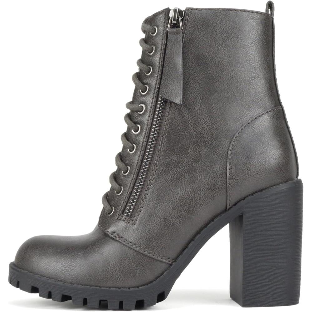 image:imageSoda Womens Malia Faux Lace Up Chunky Lug Sole Combat BootDk Grey Pu