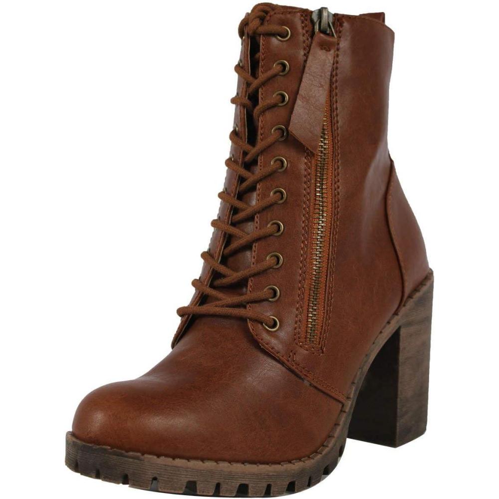 image:imageSoda Womens Malia Faux Lace Up Chunky Lug Sole Combat BootTobacco Isu