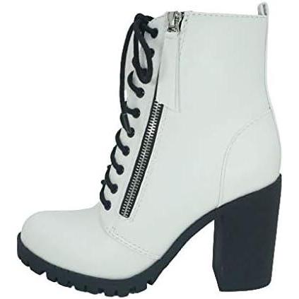 image:imageSoda Womens Malia Faux Lace Up Chunky Lug Sole Combat BootWhite Pu