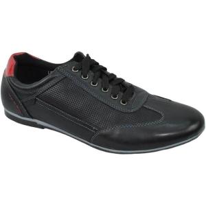Men Casual Fashion Sneakers Lace Up Retro Shoes Tennis Real Leather LEVI-21 Black 8.5