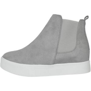 Soda Flat Women Chelsea Shoes Suede Casual High Top Hidden Platform Sneakers White Sole Flatform Elastic Sides Draw-G Gray 6.5