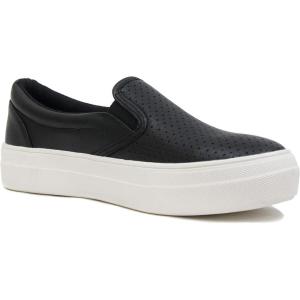 Soda Flat Women Shoes Slip On Loafers Casual Sneakers Memory Foam Insoles Hidden Platform/Flatform Round Toe Croft-G(Black Pu)