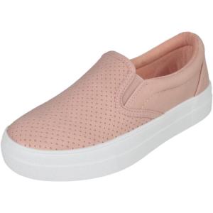 Soda Flat Women Shoes Slip On Loafers Casual Sneakers Memory Foam Insoles Hidden Platform/Flatform Round Toe Croft-G(Pink)