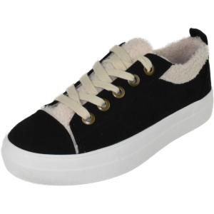 Soda Flat Women’s Shoes Lace Up Loafers Casual Sneakers Synthetic Fur Hidden Flatform Endear-G(Black)
