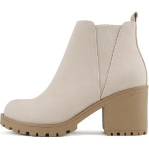 Soda ORIGAMI ~ WOMEN LUG SOLE MID HEEL FASHION ANKLE BOOTIE W/DOUBLE ELASTIC GORE(Nude Nubuck)