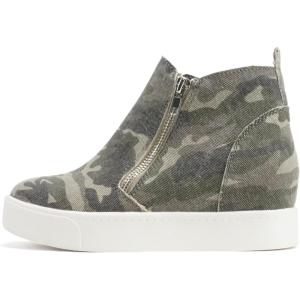 Soda Taylor Hidden Wedge Sole Booties Ankle Heels Sneaker Shoes Side Zipper(Camouflage)