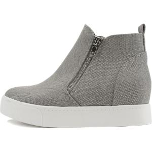 Soda Taylor Hidden Wedge Sole Booties Ankle Heels Sneaker Shoes Side Zipper(Grey Canvas)