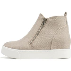 Soda Taylor Hidden Wedge Sole Booties Ankle Heels Sneaker Shoes Side Zipper(Natural Canvas)