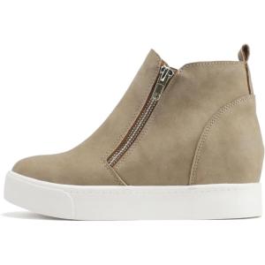 Soda Taylor Hidden Wedge Sole Booties Ankle Heels Sneaker Shoes Side Zipper(Taupe Nubuck)