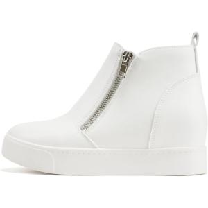 Soda Taylor Hidden Wedge Sole Booties Ankle Heels Sneaker Shoes Side Zipper(White Pu)