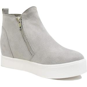 Soda Taylor by Trendy Fashion ~ Hidden Wedge Sole Booties Ankle Heels Sneaker Shoes Side Zipper(Light Grey)