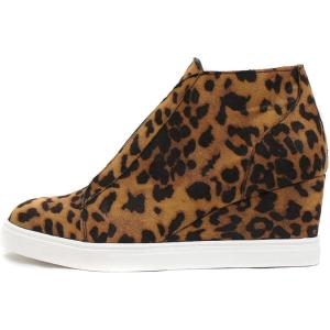 Soda Vesper – Mid Ankle Platform Sneaker w/Hidden Wedge and Side Zipper(Tan Leopard)